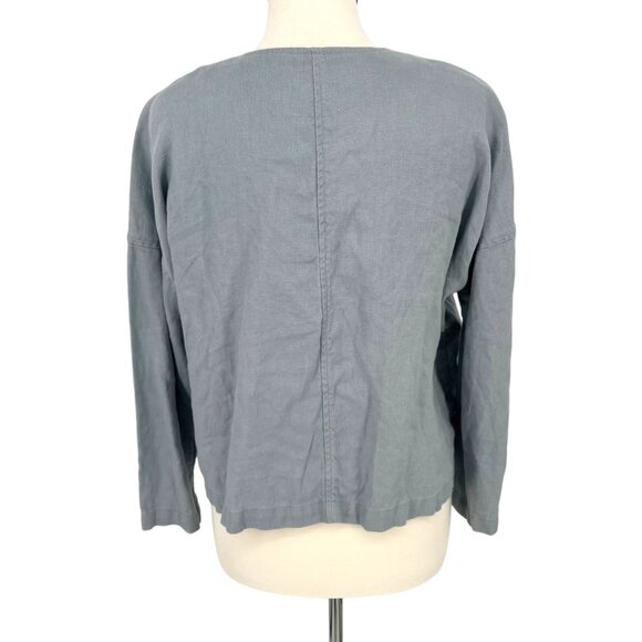 Eileen Fisher Dawn Open Front Organic Linen Jacket Blue Size XS - Picture 6 of 10
